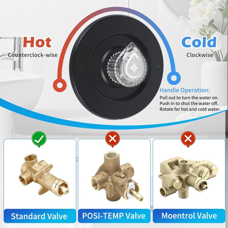 TTSITG Shower Trim Kit, Compatible with Moen Chateau T470 Chateau Shower Trim Kit, for Single Handle Tub/Shower Trim, Includes Escutcheon, Tubes, Shower Handle and Screws, Chrome (Black) - Image 4